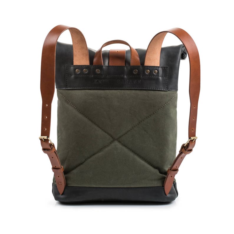 Canvas and leather backpack Roll top backpack Laptop backpack Etsy