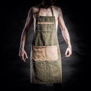 Waxed canvas apron Grilling apron Barbecue apron BBQ accessories Outdoor apron Valentine’s daygift