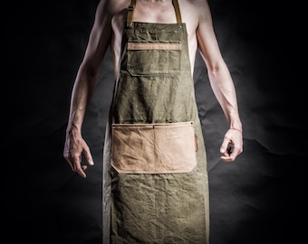 Waxed canvas apron Grilling apron Barbecue apron BBQ accessories Outdoor apron Valentine’s daygift