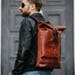 Leather backpack men Roll top backpack Computer backpack Laptop purse for men