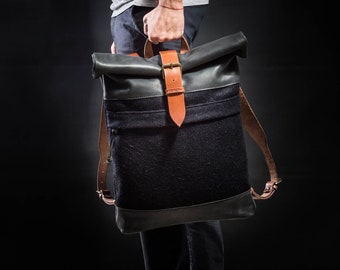 Felt backpack Men's backpack Computer Roll top backpack Winter backpack Commuter backpack