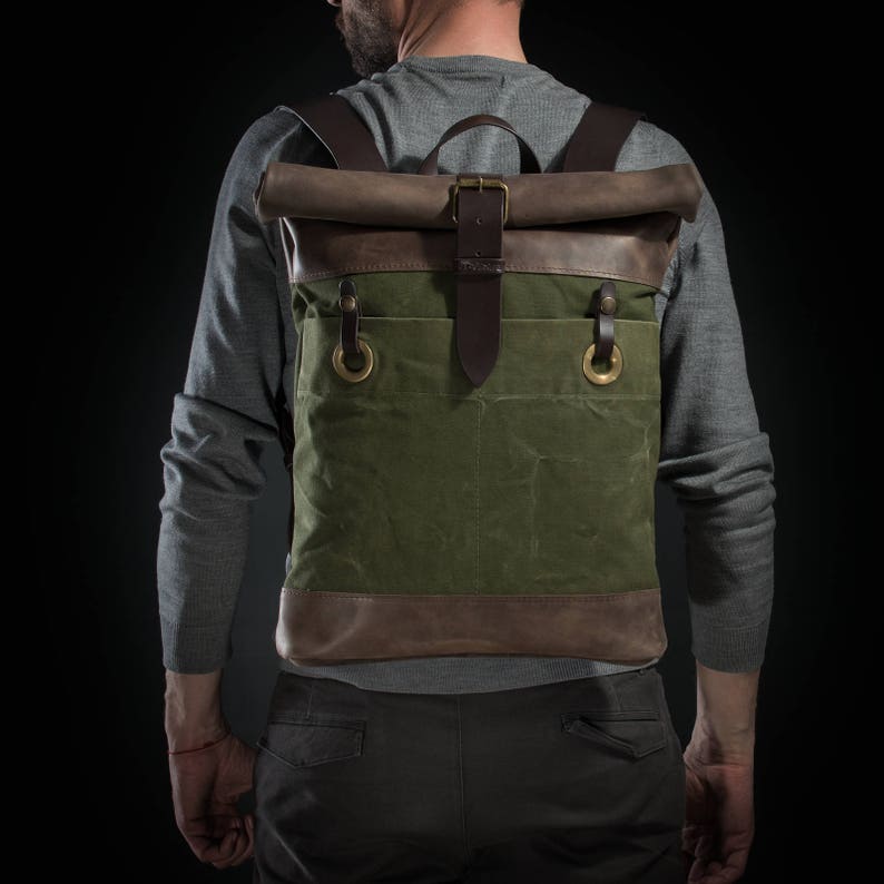 Custom Backpack Canvas and Leather Backpack Mens Backpack - Etsy