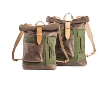 Military canvas backpack Laptop backpack Roll top backpack Travel backpack Student backpack