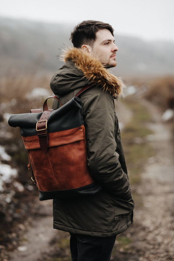 Mochila de cuero Mochila con hebilla vintage - Etsy España