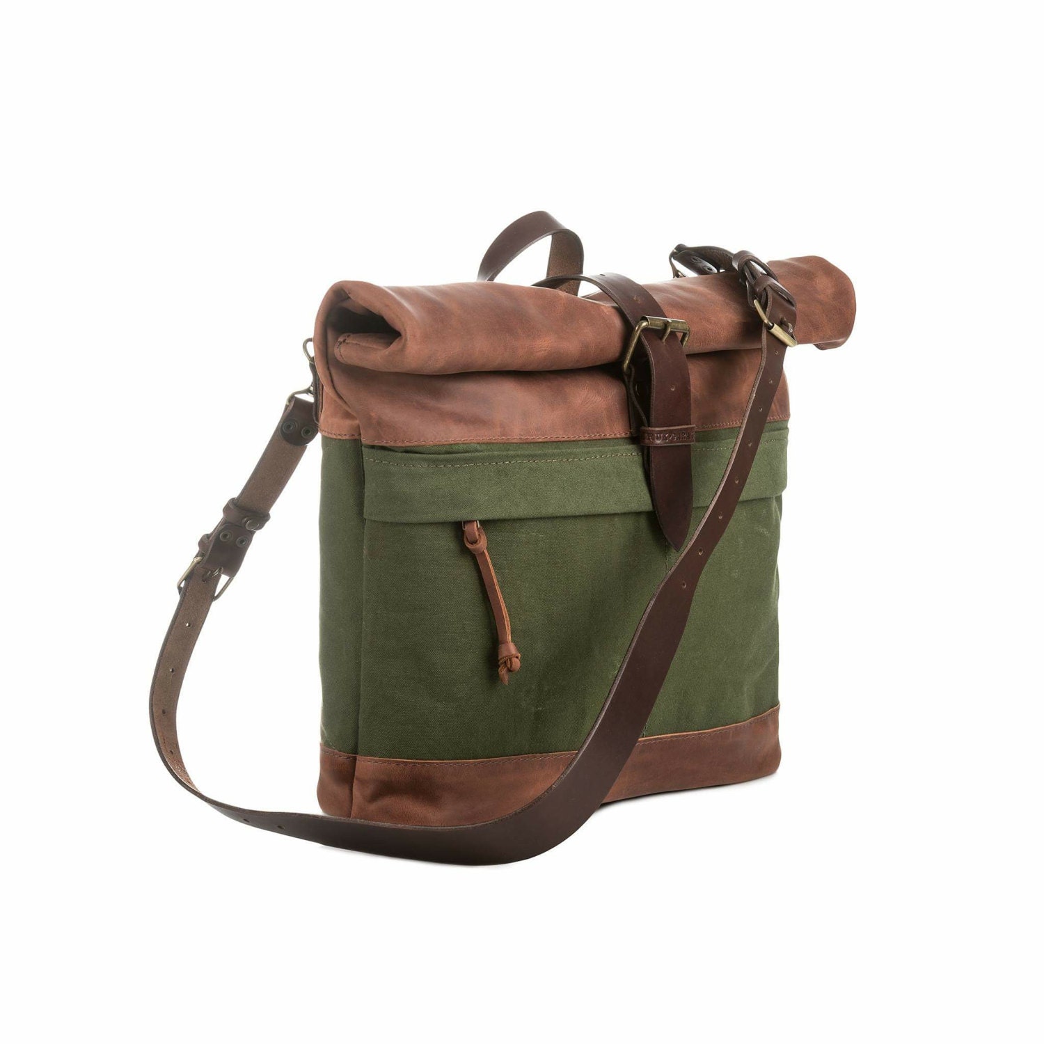 Roll top bag Canvas and leather bag Laptop bag Messenger bag Etsy