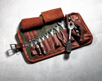 Car tools roll bag Craft tools case Wrenches wrap Tools storage Tools organizer Tools wrap Leather roll up Gift for him Father’s day gift