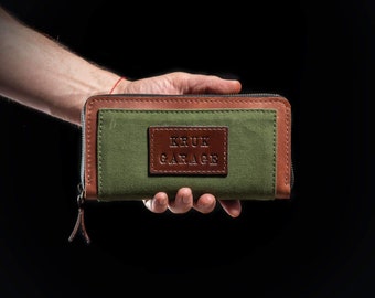 Handcrafted wallet Canvas and leather wallet Large wallet Mens Card holder Father day gift