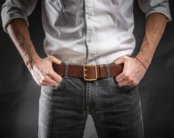 Leather belt for man Mens belt with vintage buckle Vegetable tanned leather belt Father’s Day gift