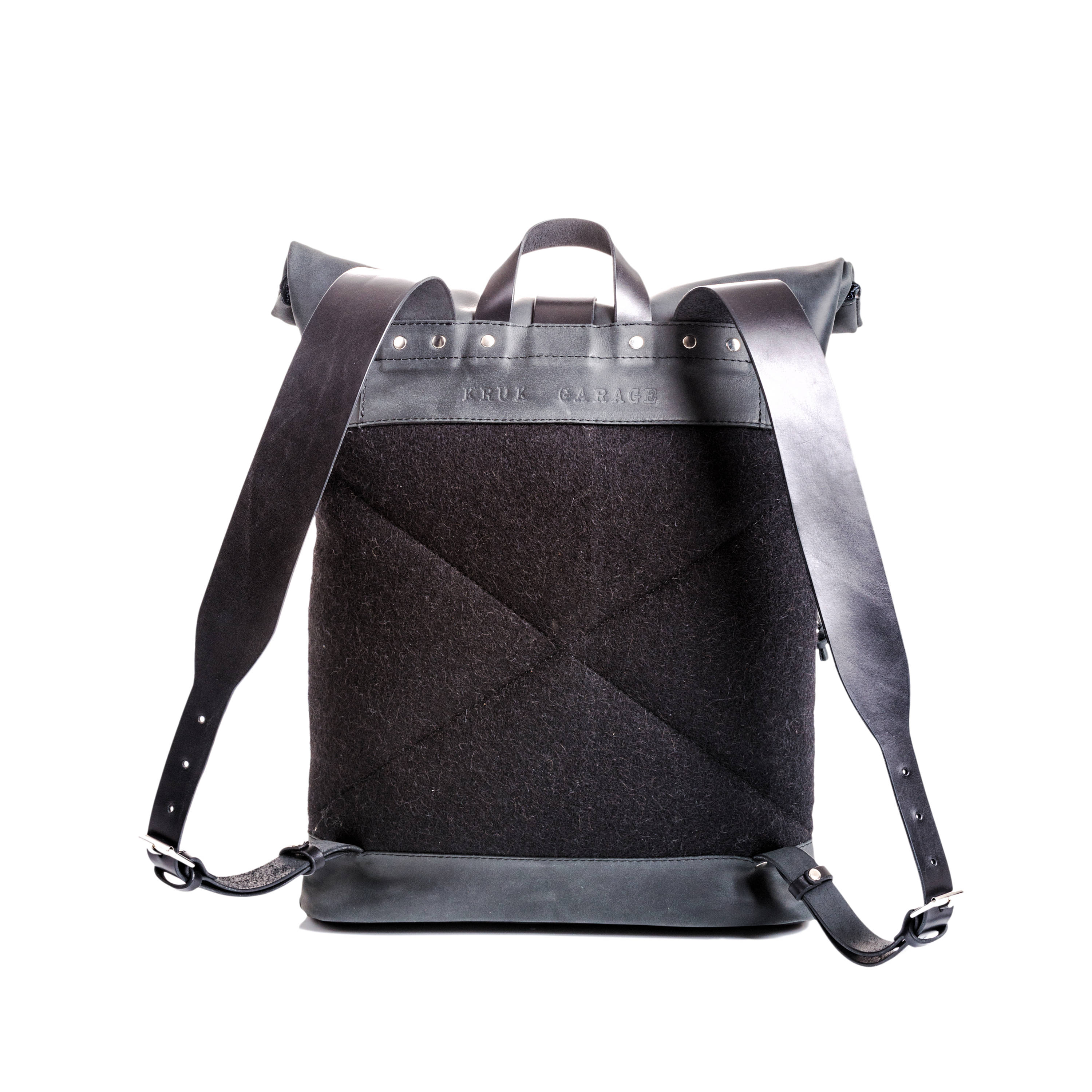 Wool felt backpack Men's backpack Roll top backpack Black Etsy