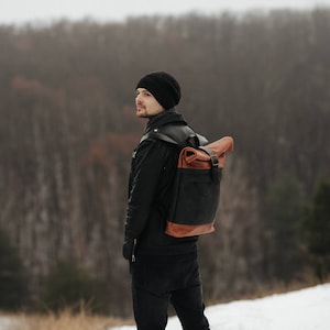 Leather backpack with vintage buckle Roll top backpack Men's backpack Christmas gift image 5