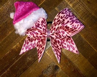 Pink Leopard Santa Hat Bow