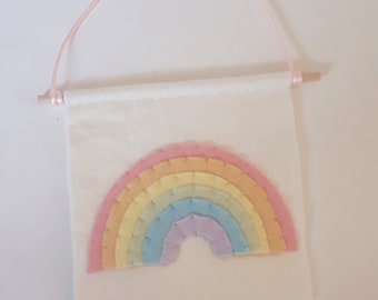 Pastel rainbow mini banner, rainbow pennant, girls nursery, girls room, rainbow decor, new baby gift, baby shower gift, girls wall hanging