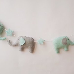 Elephant and star garland, boys nursery, new baby gift, elephant nursery, mint and grey decor, boys room, elephant, wall hanging, stars