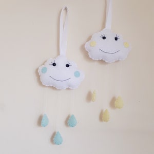Cloud hanging decoration, cloud nursery, baby shower gift, nursery wall hanging, new baby gift, yellow, mint, cloud theme, cloud decor
