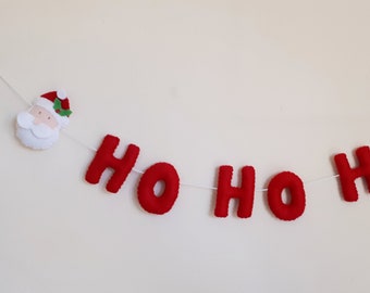 Christmas garland, Christmas wall hanging, Santa, ho ho ho, wall hanging, festive decoration, felt bunting, Santa garland, festive garland