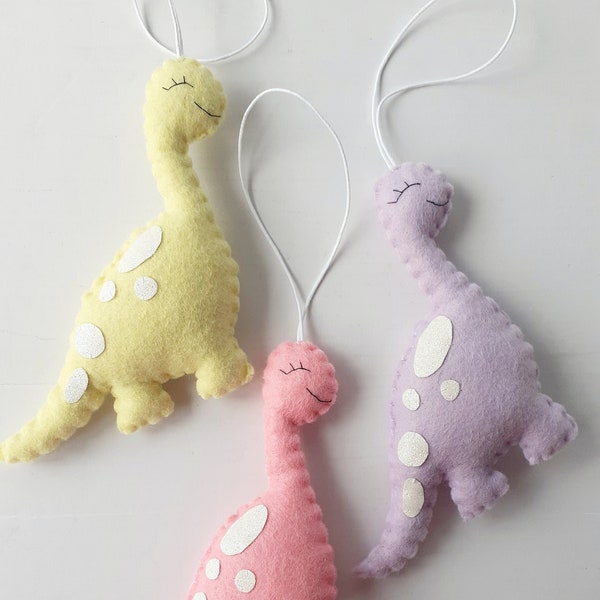 Dinosaur hanging decorations - pastel dinosaur - girls room - felt dinosaur - pastel decor - nursery - dinosaur gifts - bedroom decor - felt