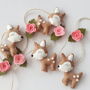 Woodland garland, deer and rose garland, wall hanging, girls nursery, deer, woodland nursery, girls woodland bedroom, enchanted forest, fawn