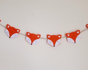 Fox Garland, Animal Bedroom Decor, Fox Woodland Theme, Baby Room Decor, Kids Wall Hanging, Woodland Animals, Rustic Decor, Felt Home Decor