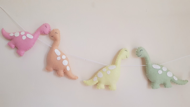 Dinosaur garland, pastel, felt garland, dinosaur decor, dinosaur, wall hanging, nursery, girls room, pastel, new baby gift, baby shower image 7