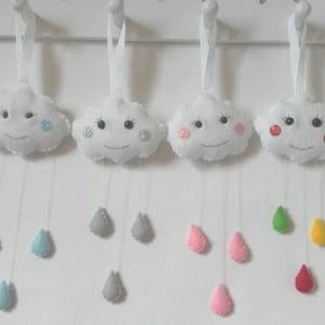 Cloud with Raindrops Hanging Decoration, Cloud Decoration, Baby Room Decor, New Baby Gift, Baby Shower Decor, Felt Cloud Wall Hanging