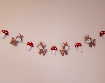 Woodland garland, deer & toadstool garland, wall hanging, nursery decor, toad stools, woodland nursery, deer decor, enchanted forest