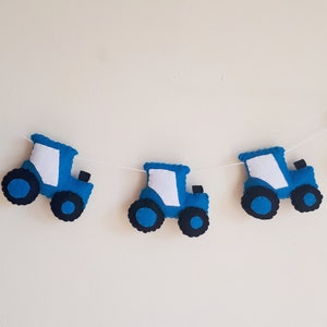 Tractor garland, bunting, boys room, farmyard, nursery, tractor decor, farming, farm, felt garland, farm bedroom, new baby gift, Christening