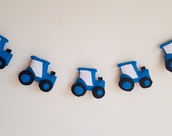 Tractor garland, bunting, boys room, farmyard, nursery, tractor decor, farming, farm, felt garland, farm bedroom, new baby gift, Christening