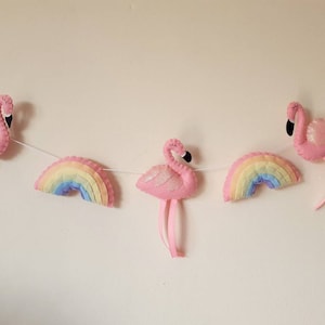 Flamingo & Rainbow Garland, Girls Room Decoration, Flamingo Bedroom Decor, Birthday Banner, Baby Shower Decoration, Nursery Wall Hanging