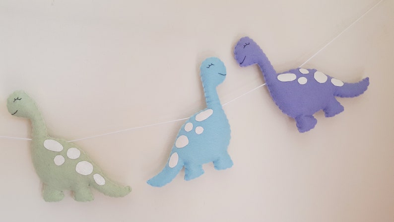 Dinosaur garland, pastel, felt garland, dinosaur decor, dinosaur, wall hanging, nursery, girls room, pastel, new baby gift, baby shower image 4