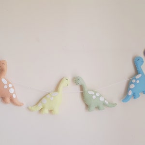 Dinosaur garland, pastel, felt garland, dinosaur decor, dinosaur, wall hanging, nursery, girls room, pastel, new baby gift, baby shower image 1