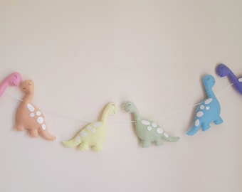 Dinosaur garland, pastel, felt garland, dinosaur decor, dinosaur, wall hanging, nursery, girls room, pastel, new baby gift, baby shower