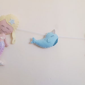 Mermaid and Narwhal Garland, Handmade Nursery Decor, Children’s Bedroom Garland, Underwater Theme Decor, Baby Room, Ocean Inspired Decor image 4