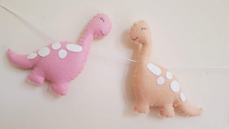 Dinosaur garland, pastel, felt garland, dinosaur decor, dinosaur, wall hanging, nursery, girls room, pastel, new baby gift, baby shower image 3