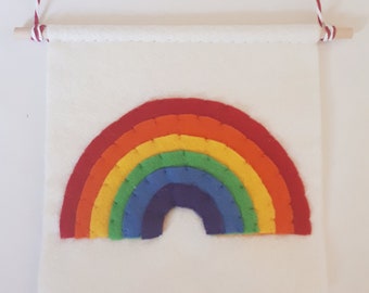 Rainbow mini banner, rainbow pennant, nursery, playroom, rainbow decor, new baby gift, baby shower gift, rainbow wall hanging, child's room