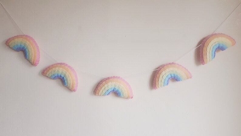 Pastel rainbow garland, wall hanging, girls room, rainbow nursery, pastel rainbow, rainbow, baby shower gift, new baby gift, pastel image 1