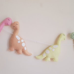 Dinosaur garland, pastel, felt garland, dinosaur decor, dinosaur, wall hanging, nursery, girls room, pastel, new baby gift, baby shower image 2