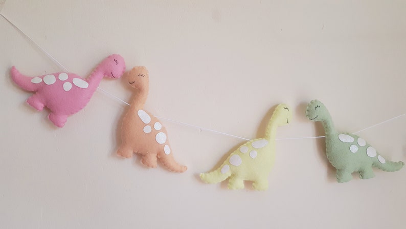 Dinosaur garland, pastel, felt garland, dinosaur decor, dinosaur, wall hanging, nursery, girls room, pastel, new baby gift, baby shower image 2