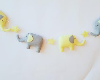 Felt Elephant and Star Garland, Baby Shower Gift, Nursery Room Garland, Kids Room Decor, Decorative Hanging, Elephant Wall Hanging, Stars
