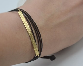 Personalised Bar Bracelet Solid 18k Gold Bracelet Delicate Bar Skinny Bar Bracelet Nameplate Hammered Gold Bracelet Handmade in Greece