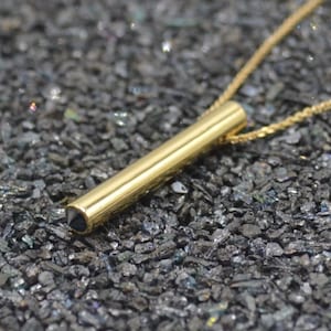 Black Diamond Bar Necklace Solid 18k Gold Necklace Dainty Tube Necklace Line Bar Necklace Round Bar Necklace Vertical Tube Necklace