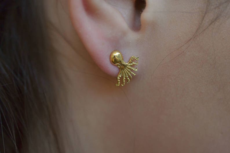 Octopus Earrings Solid 18k Gold Earrings Mystery Gold Earrings Etsy