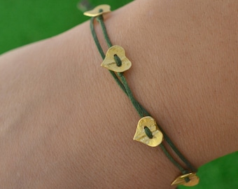 Zierliches Herz-Armband, massives 18-karätiges Gold-Armband, Liebes-Freundin-Armband, zartes Herz-Armband, Gold-Makramee-Armband, Ehefrau-Liebes-Armband