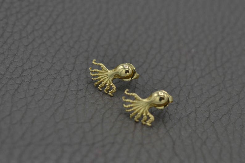 Octopus Earrings Solid 18k Gold Earrings Mystery Gold Earrings Etsy