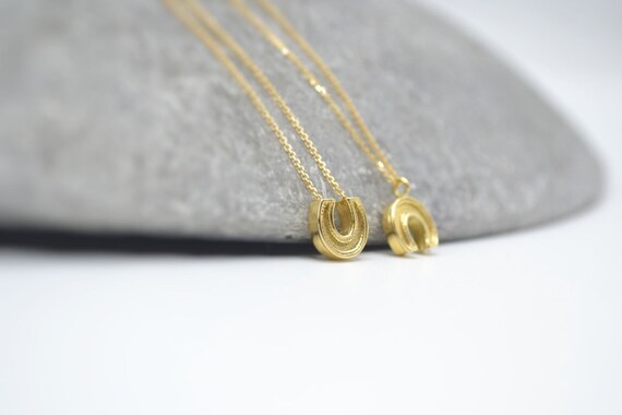 Dainty Horseshoe Necklace Solid 18k Gold Necklace Equestrian Gold 