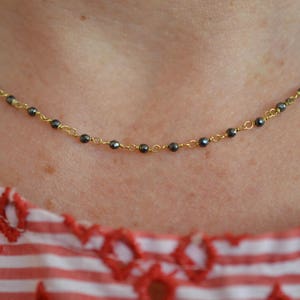 Hematite Delicate Gold Rosary Solid 18k Gold Bead Jewelry Wife Minimal Gold Rosary Dainty Gold Rosary Simple Rosary Mom Birthday Necklace