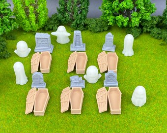 18 pc HO Scale 3D Model - Scenery 6 Ghosts, 6 Coffins and 6 Headstones - Great Railroad Scary Train