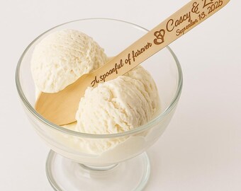 Personalized 4” Wooden Wedding Favor Spoons – Custom Names & Date – Rustic Bridal Shower or Reception Keepsake