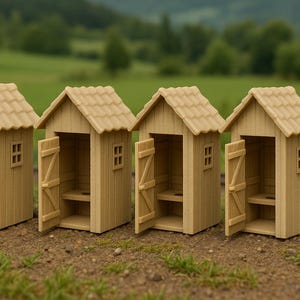 4 Pack - HO Scale Outhouses - Perfect for model train layouts Miniatures Scenery