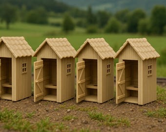 4 Pack - HO Scale Outhouses - Perfect for model train layouts Miniatures Scenery