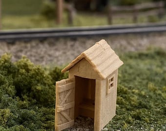 O Scale Outhouse – Rustic Matte Brown, 3D Printed, Diorama Building
